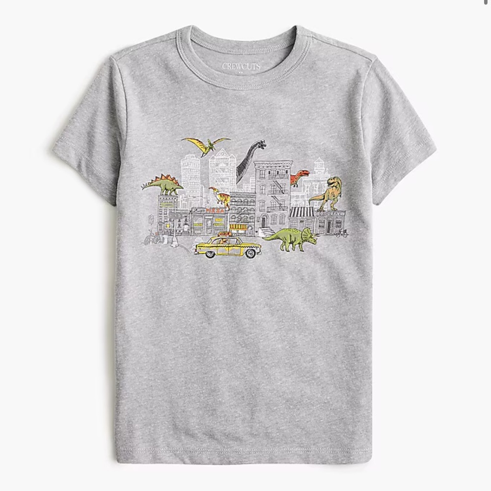 Crewcuts Gray Cityscape Dinosaur Kids Tee